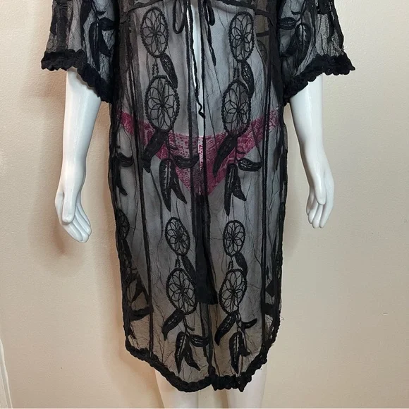 Black embroidered dream catcher lacebeach cover up kimono